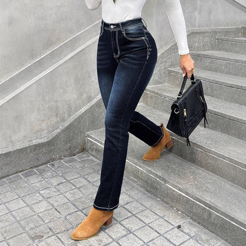 Dame Slim Fit Jeans med høj talje og dekorativ stik Stilla