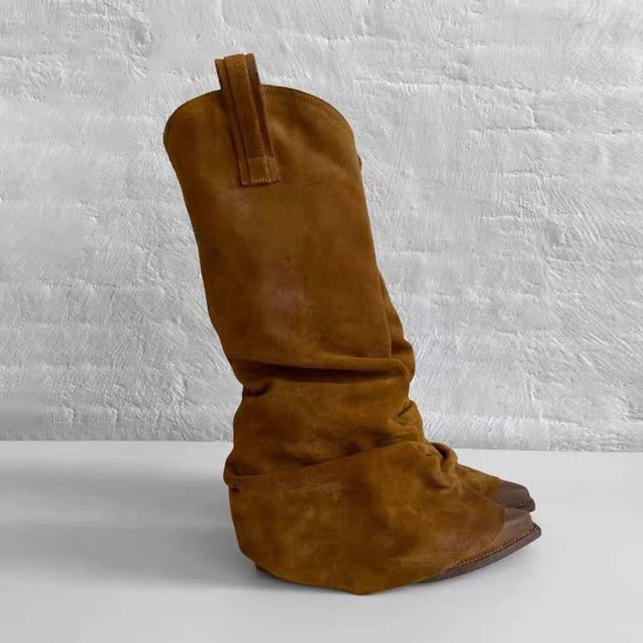 Femme Slouchy Suede Midi-Kalv Støvler med skulptureret Design Stilla