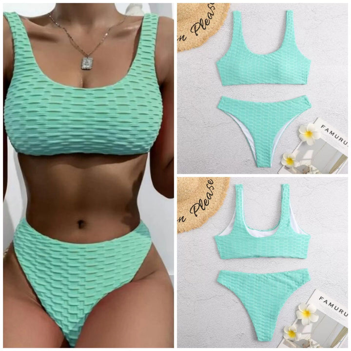 Dame Tekstureret Højskåret Bikini Sæt Stilla