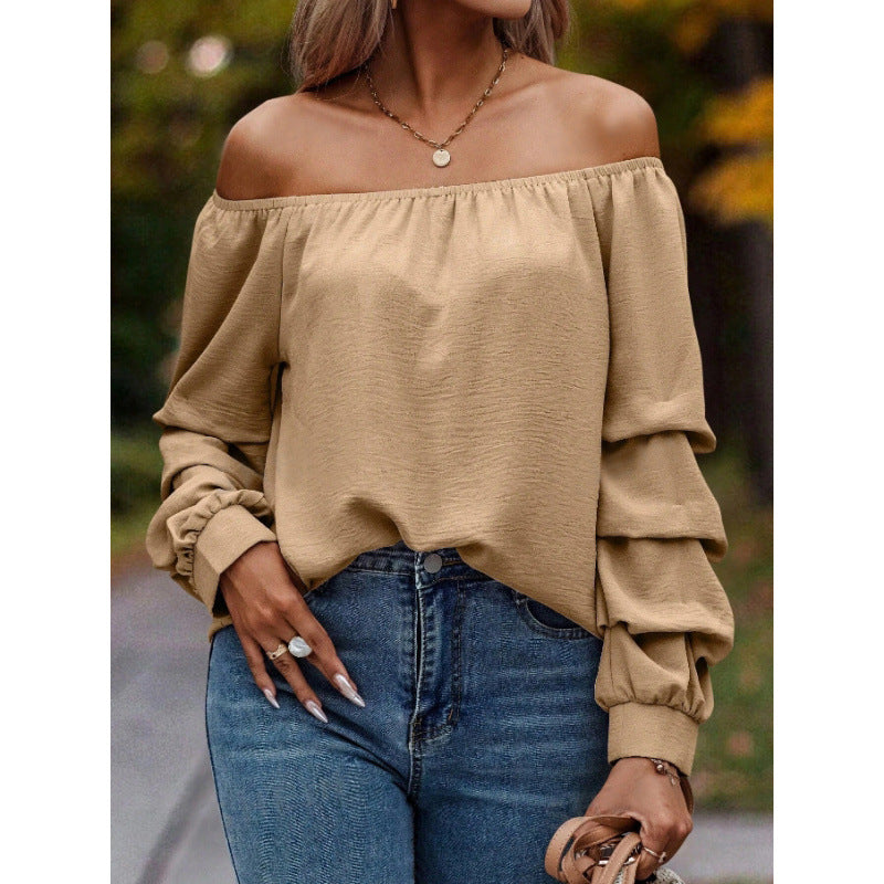 Dame Off-Shoulder Bluse med volumenærmer og elastisk kant Stilla