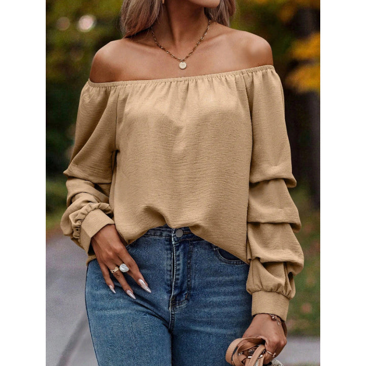 Dame Off-Shoulder Bluse med volumenærmer og elastisk kant Stilla