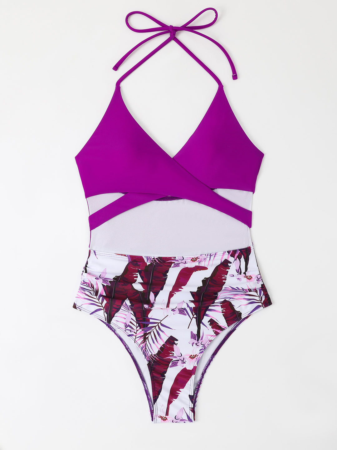 Dame one-piece badedragt med feminin indpakningslook og gennemsigtig mesh-indsats Stilla