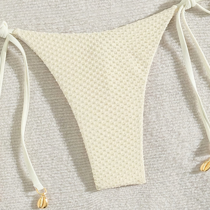 Dame triangel-bikini med høj kvalitet ribstruktur og dekorative bindebånd Skovae