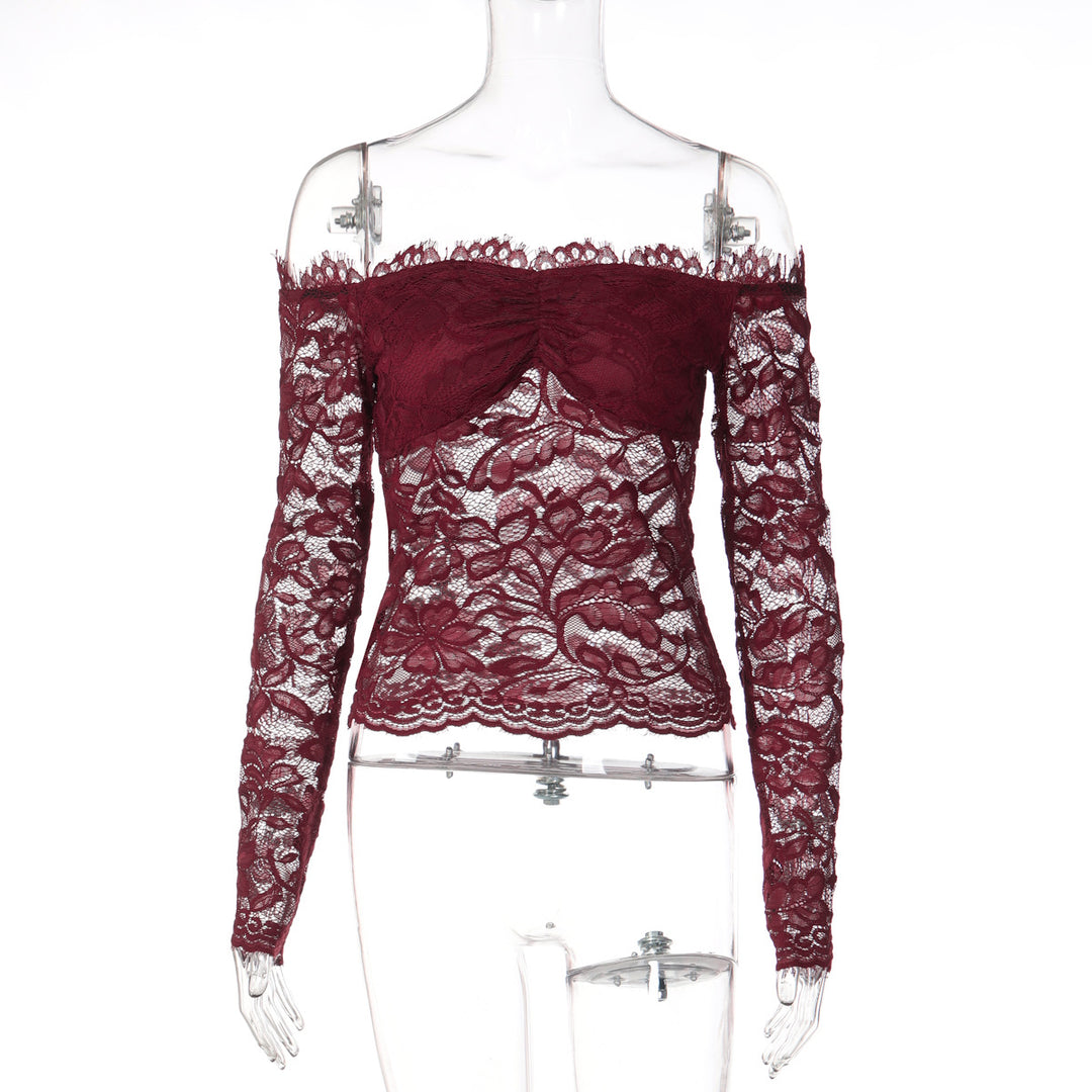 Dame spidsetop med off-shoulder design og ruffledetaljer Skovae