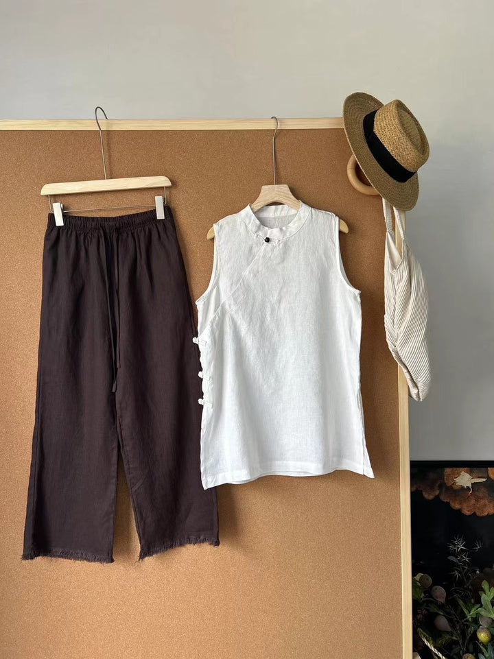 Femme Let bluse i hør og culottes-sæt Stilla