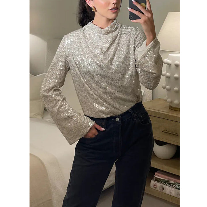 Dame skinnende pailletbluse med bred pasform Stilla