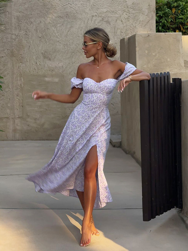 Dame Elegante Off-Shoulder Maxikjole med Rüscher og Sideslids Stilla