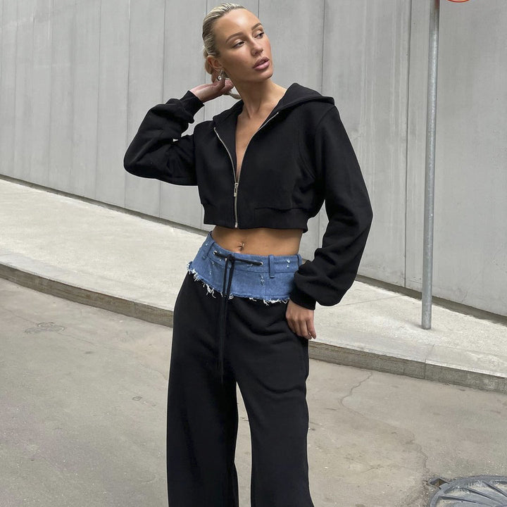 Dame urban cropped sweat jacket sæt med casual talje Stilla