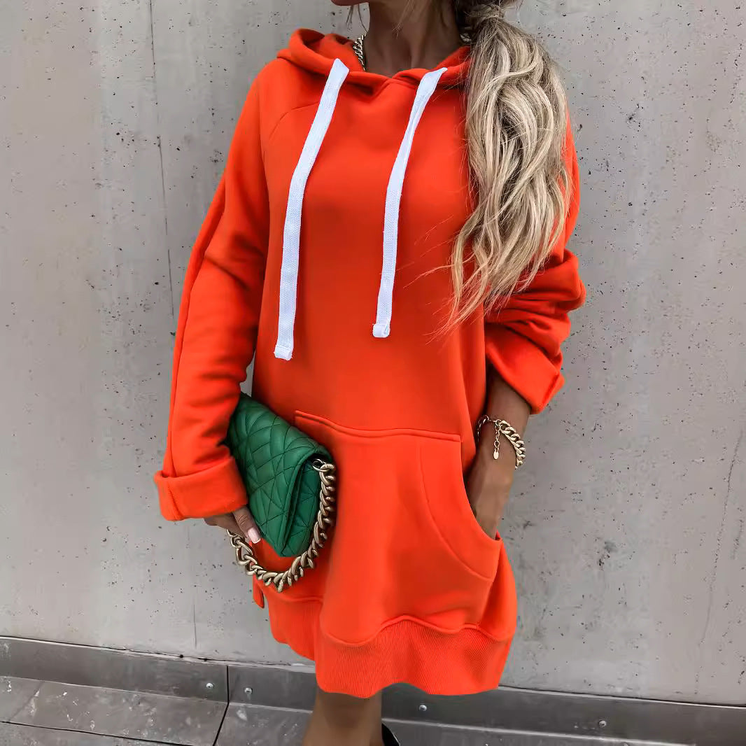 Dame hoodie kjole med hætte og sideskår Stilla