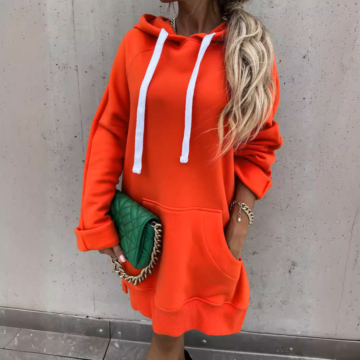 Dame hoodie kjole med hætte og sideskår Stilla
