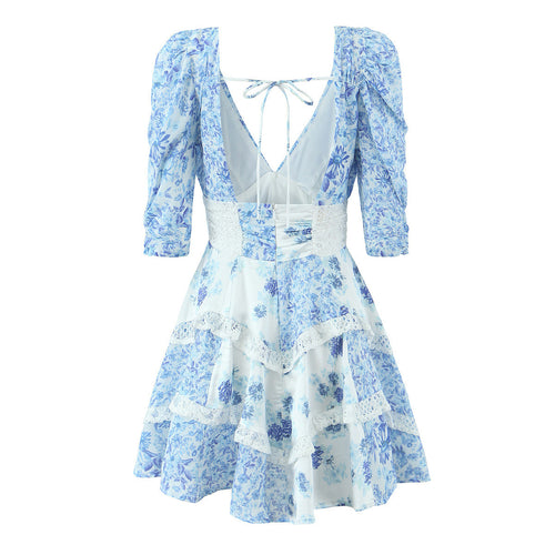 Dame Floral Print Mini Kjole med Puffærmer Stilla