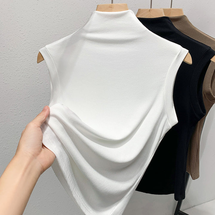 Dame ærmeløs top med højhalset ribdesign Stilla