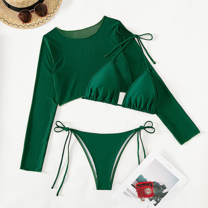 Dame bikini sæt med gennemsigtig langærmet bluse Skovae