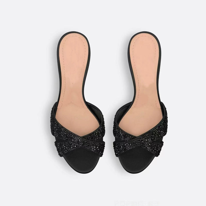Femme Strass-besatte Åben-Tå High-Heel Mules Stilla
