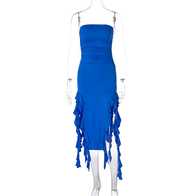 Dame wrap dress med flæser og figursyet snit Skovae