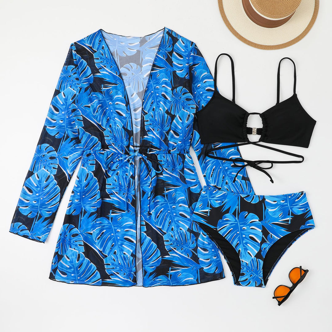 Dame bikinisæt med trendy kaftan og høj talje Stilla