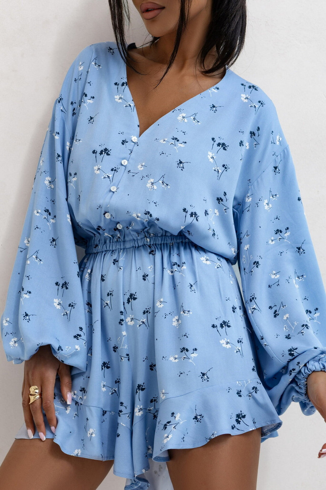 Dame Floral Print Halterneck Kjole med Vid Ærme Stilla