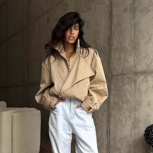 Dame afslappet oversized jakke med stilfuld revers Stilla