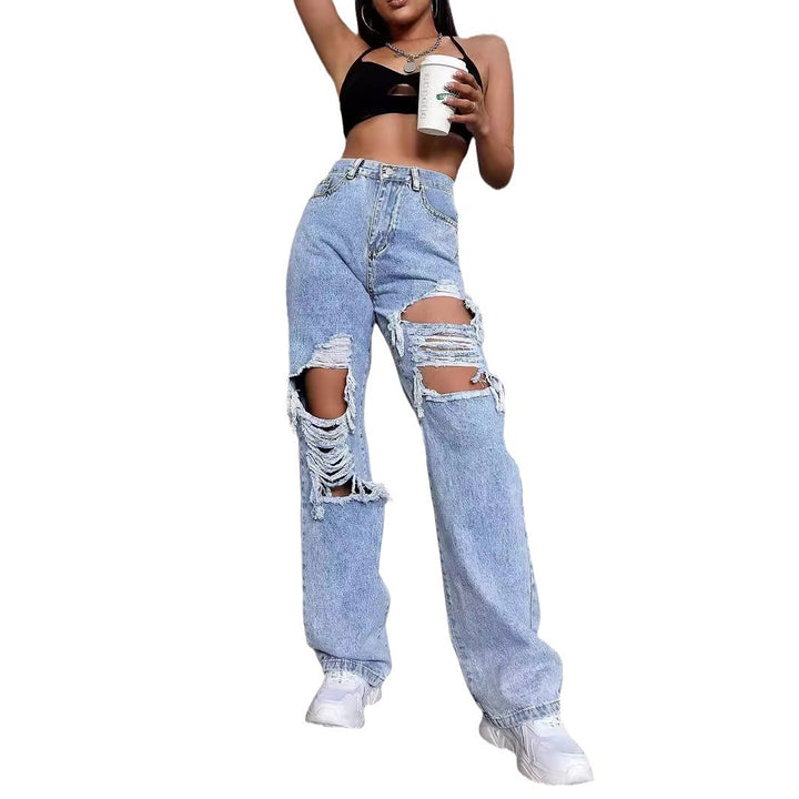 Dame brede jeans med moderne destroyed-detaljer og høj talje Stilla