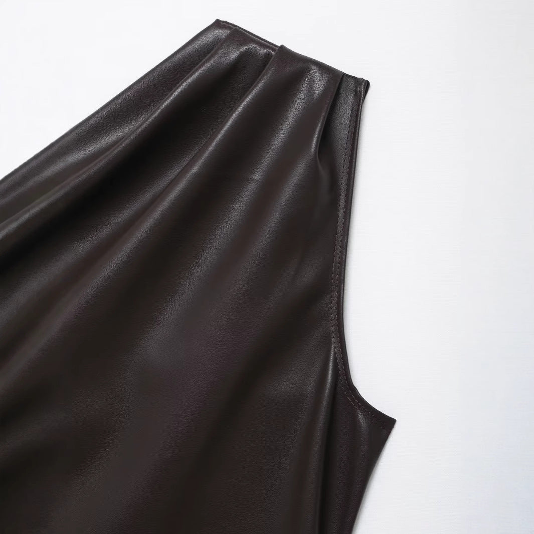 Femme Asymmetrisk Kunstlæder-Top Stilla