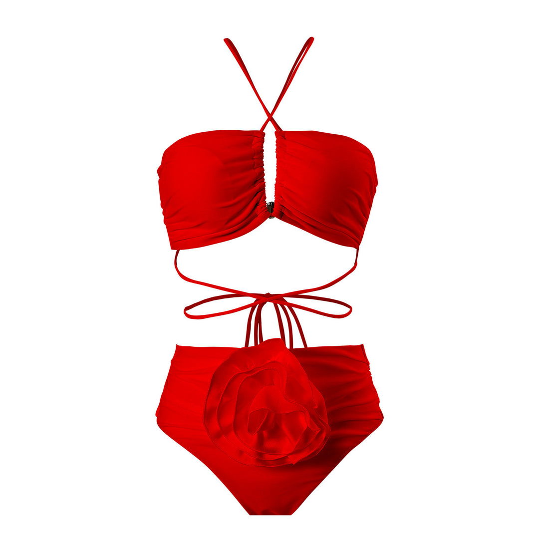 Dame bikini-sæt med højtaljede shorts og raffineret blomstermønster Stilla
