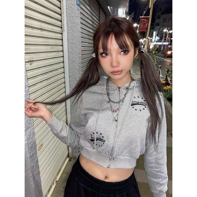 Dame Cropped Hoodie med Musisk Motiv Stilla