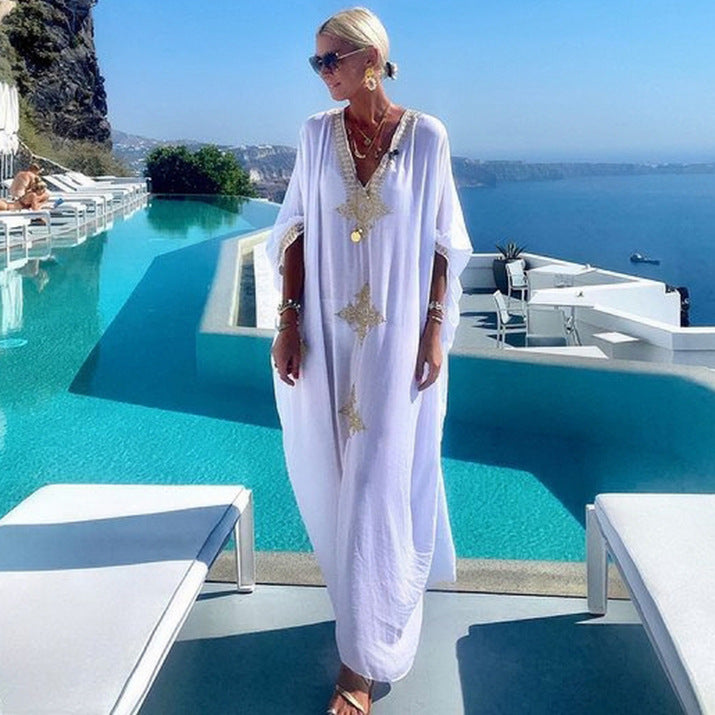 Dame elegant kaftan med kunstnerisk broderi og afslappet snit Stilla