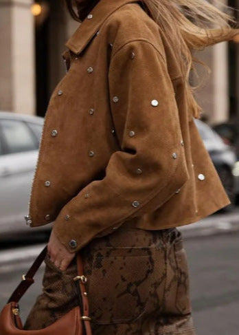 Stilla | Wild suede Ge cropped jakke