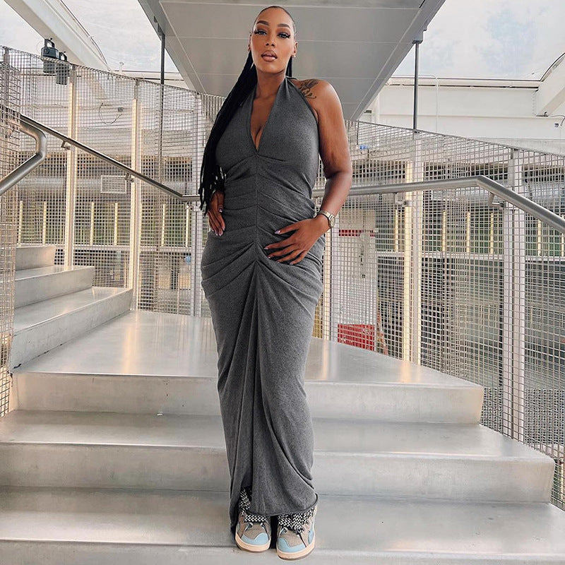 Dame Elegant Wrap Kjole med dyb V-udskæring og rynket design Skovae