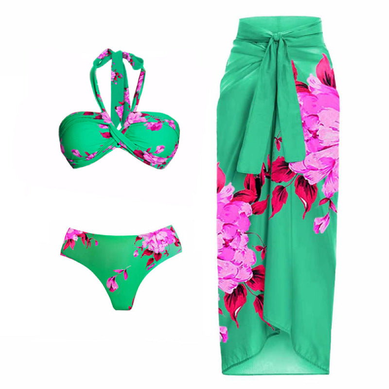 Dame Strand-Bikini-Sæt med asymmetrisk top og elegant Maxiskørt Skovae