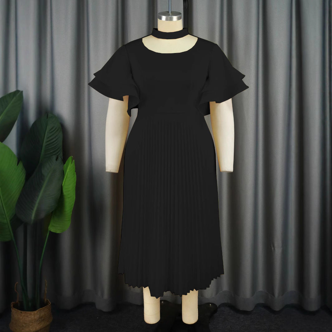 Dame Plisse Maxikjole med Choker og voluminøse ærmer Skovae