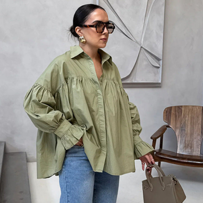 Femme Elegante Oversized Bluse med Puffærmer Stilla