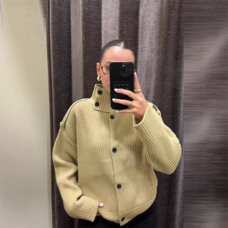 Dame oversized cardigan med høj krave Stilla