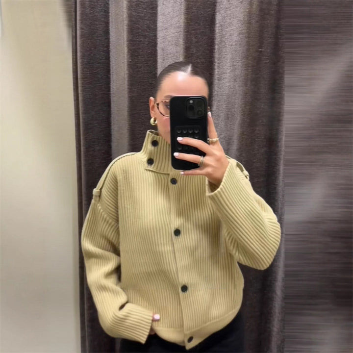 Dame oversized cardigan med høj krave Stilla