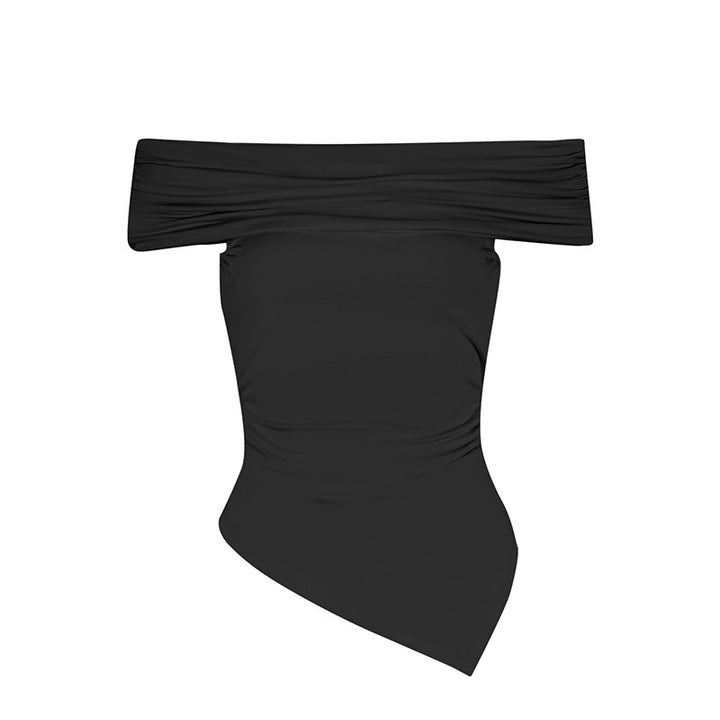 Dame Off-Shoulder Blusenshirt med asymmetrisk søm og rynk Skovae