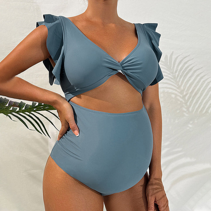 Dame bikinisæt med spændende flæse-design og højt skåret trusse Skovae