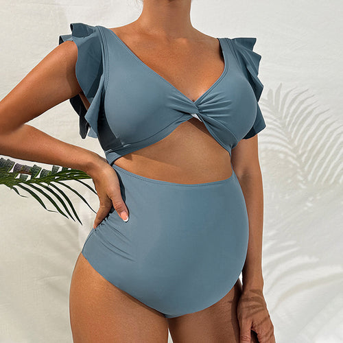 Dame bikinisæt med spændende flæse-design og højt skåret trusse Skovae