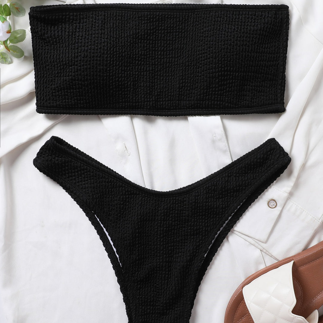 Dame Bandeau-Bikini-sæt med højt benudskæring og glat stof Stilla