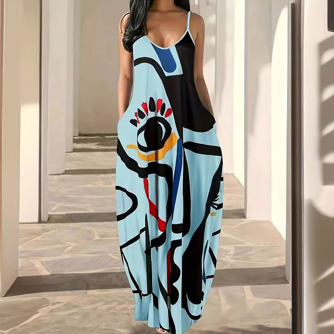 Dame Elegant Maxikjole med moderne abstrakt print og flydende snit Stilla