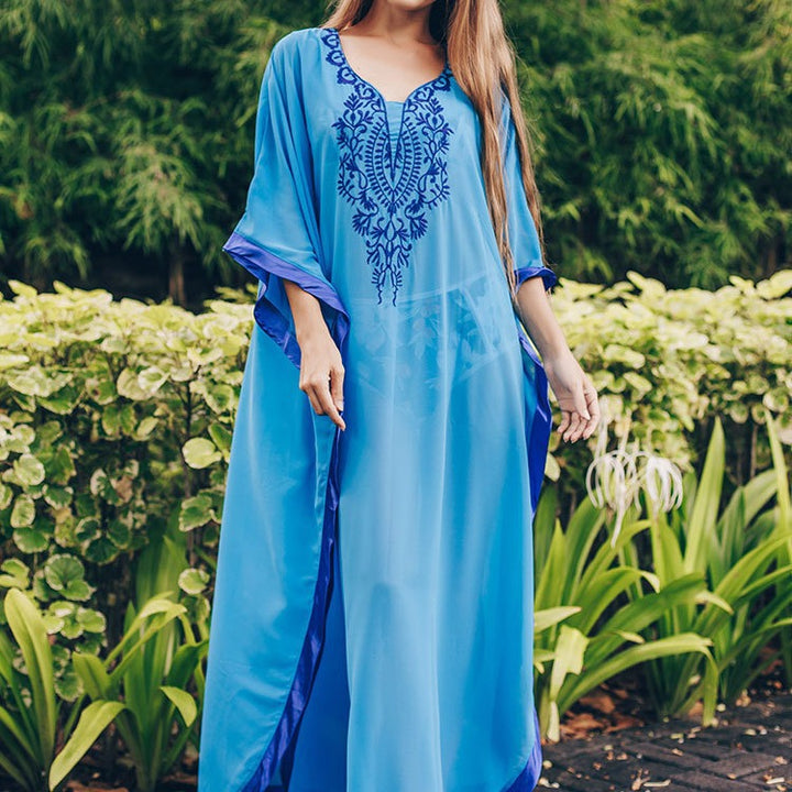 Dame Kaftan med kunstnerisk broderimønster og rummelig snit Stilla