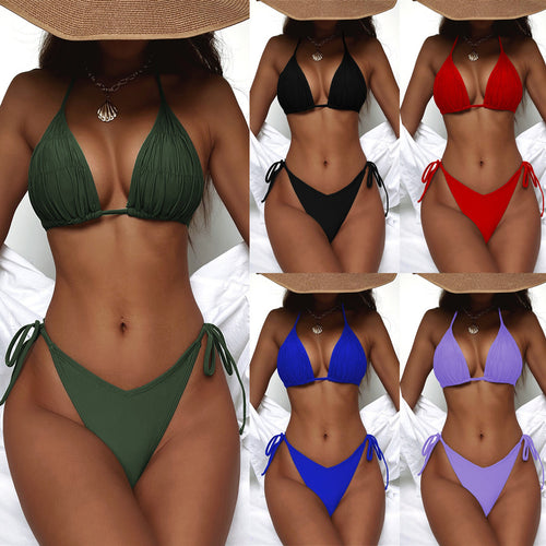 Dame Triangel-Bikini med elegante rynker og justerbare stropper Stilla