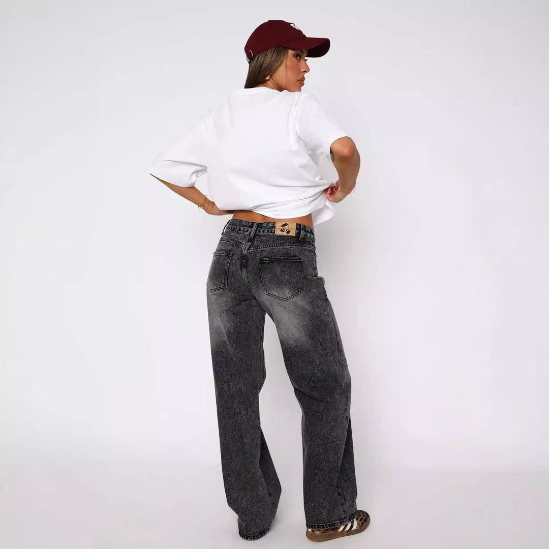 Dame afslappede brede jeans med høj talje og moderne snit Skovae