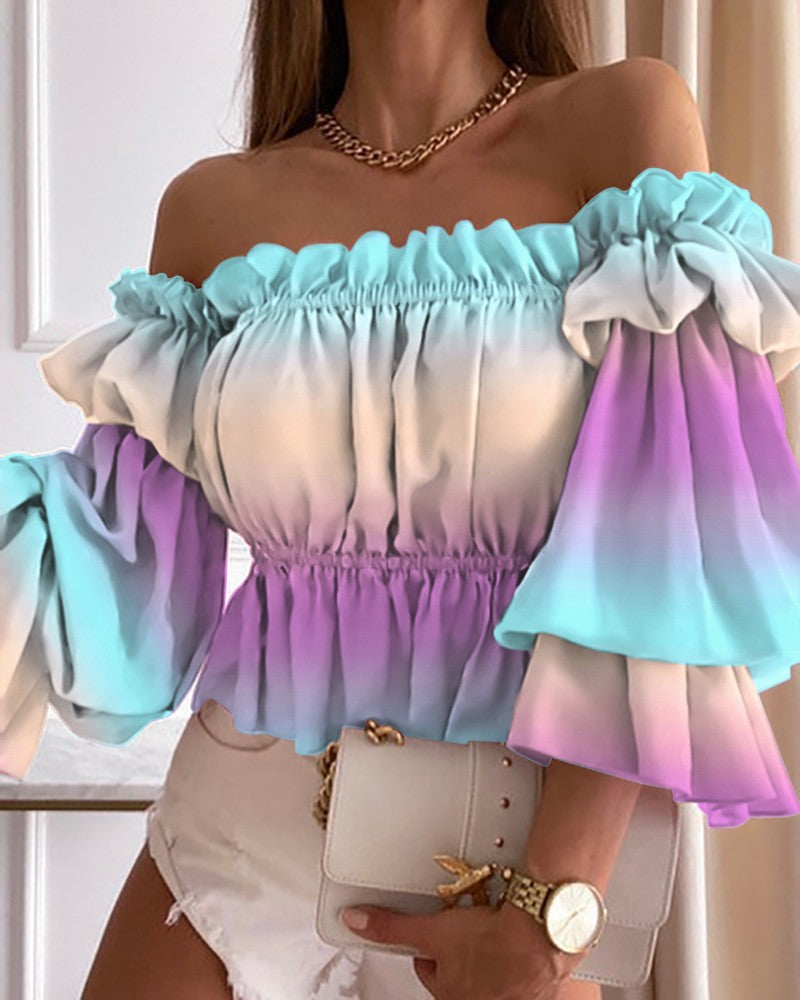 Dame Off-Shoulder Bluse med voluminøse ærmer og blomstrede mønstre Stilla