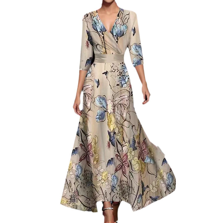Dame Maxikjole med elegant floral design og dyb V-udskæring Stilla