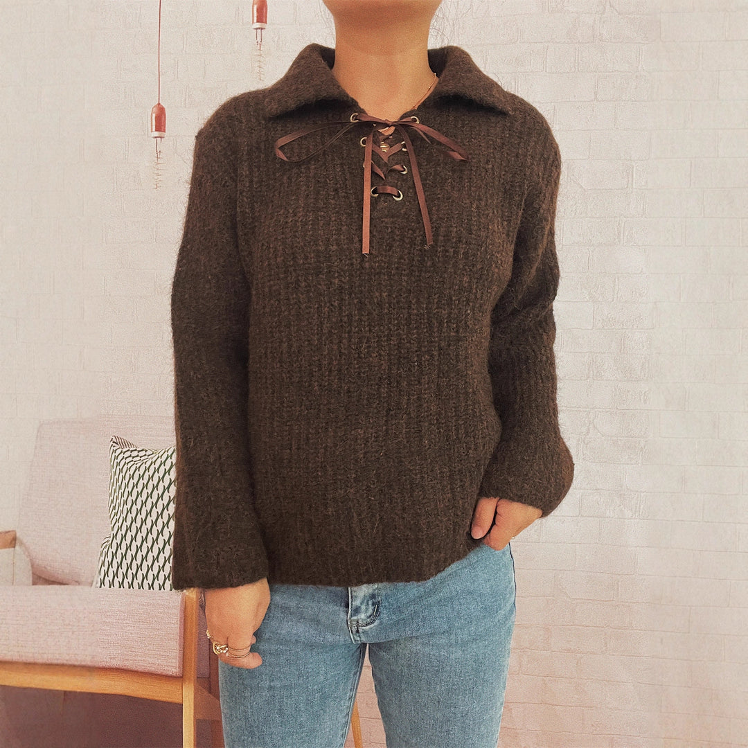 Kvinders casual sweater med feminin snøring og blød strik Stilla