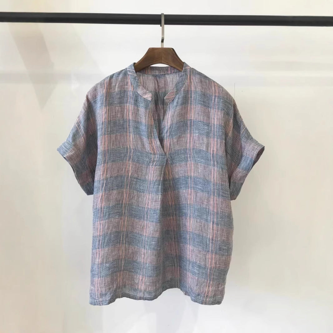 Femme Kortærmet Ternet Button-Up Skjorte Stilla