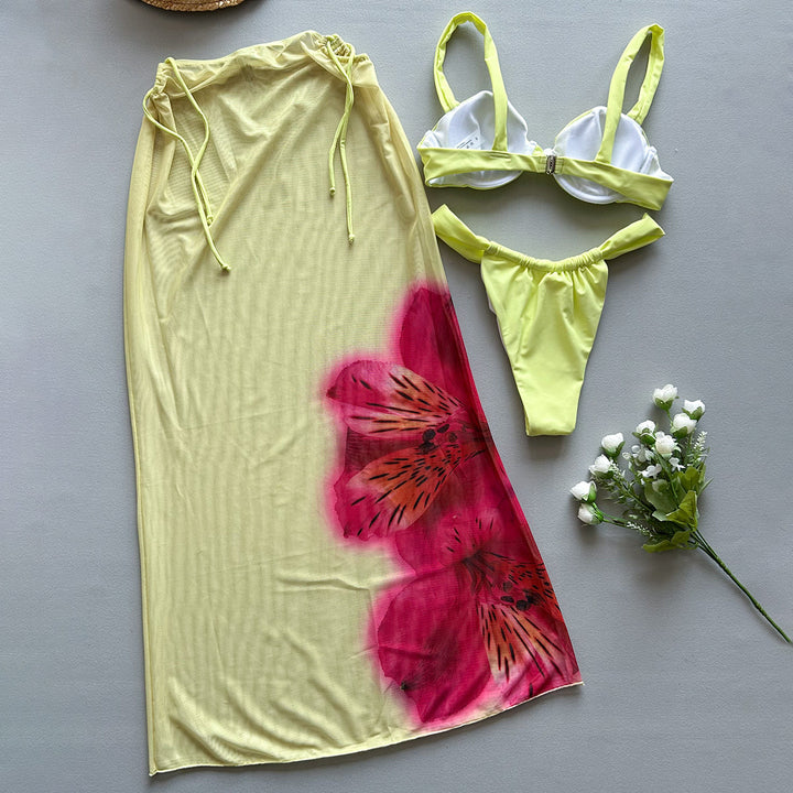 Dame Bikini-sæt med elegant nederdel og blomsterdesign Stilla