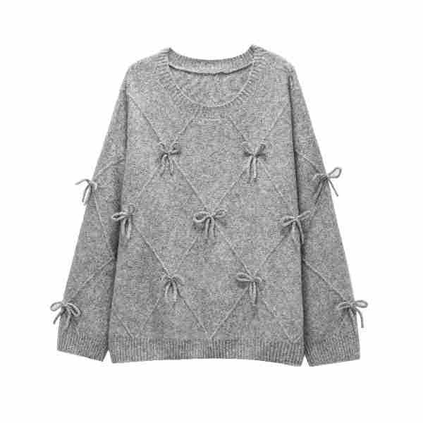 Dame strukturstrikket pullover med sløjfedetaljer Stilla