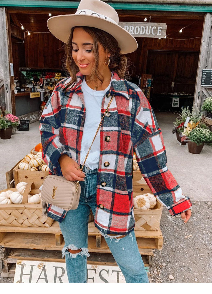 Dame Karo Overshirt med knapliste og lommer Stilla