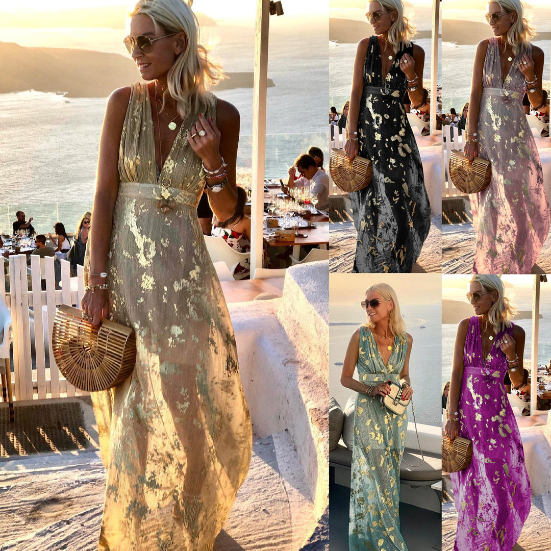 Dame Luftigt Maxikjole med dyb V-udskæring og elegant Blomsterprint Stiila